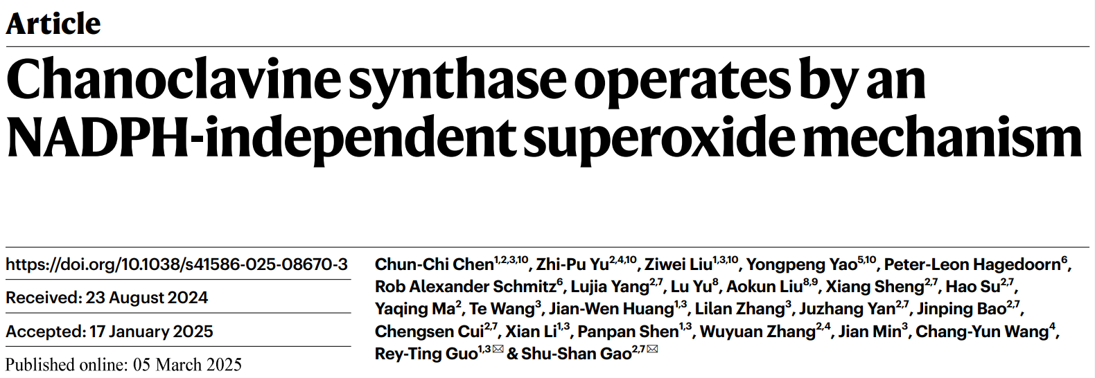 Chanoclavine synthase operates by an NADPH-independent superoxide mechanism